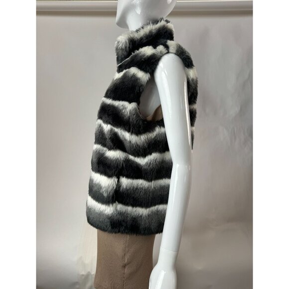 Annabelle New York Faux Fur Vest Black & White Striped Pattern Size Large - Picture 13 of 16